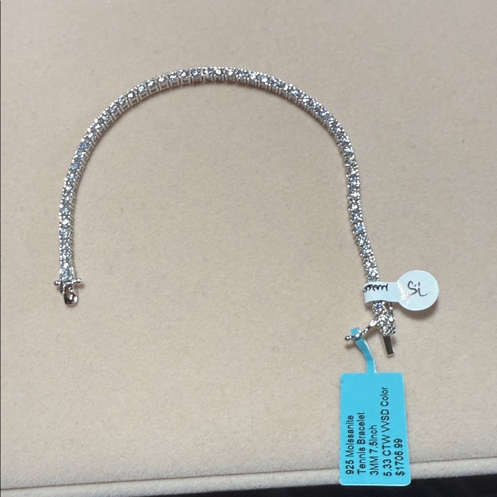 925 Silver Moissanite Tennis Bracelet 7.5”.
